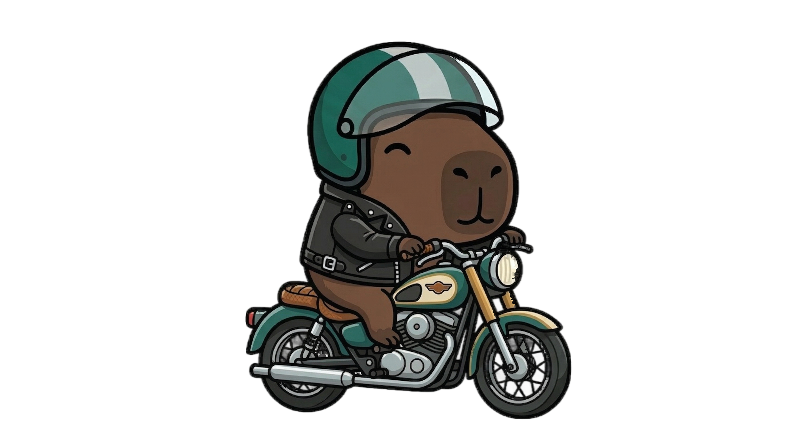 Rev the Capybara on a motorcycle